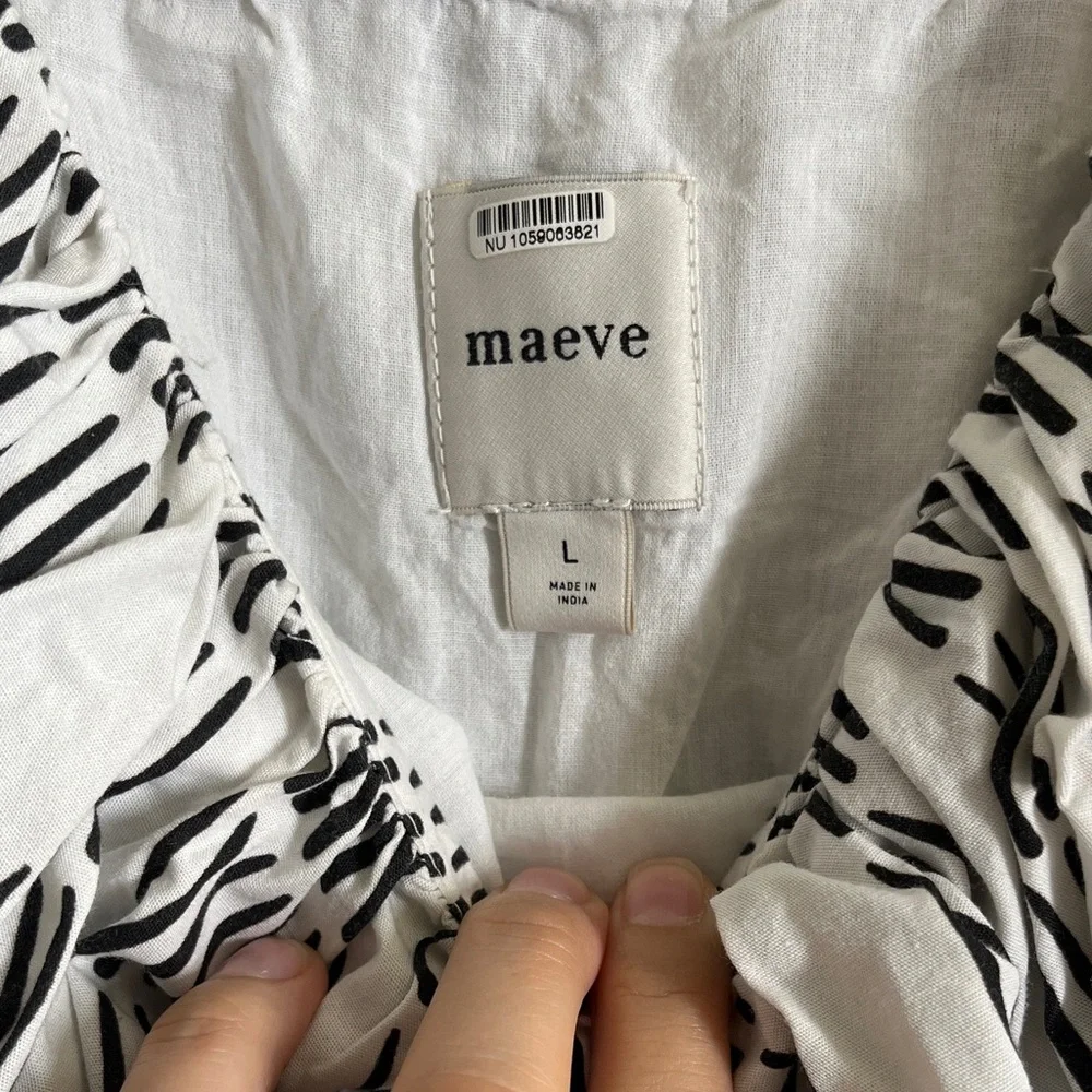 Maeve White & Black Cotton Dress - Size L - Picture 2 of 7